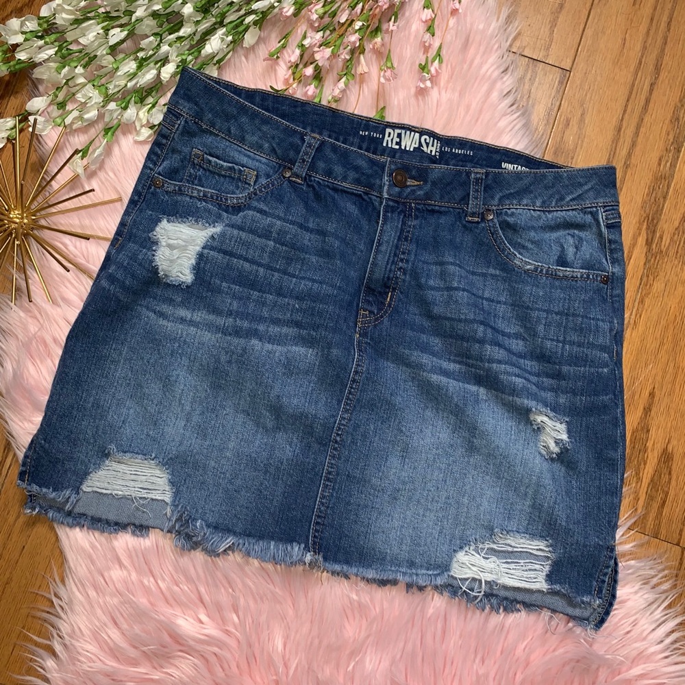NY LA Rewash Distressed Blue Jean Skirt